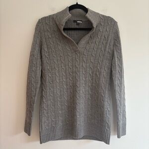 Brooks Brothers 100% Saxxon Wool Gray Sweater Fisherman Cable Split Neck Preppy